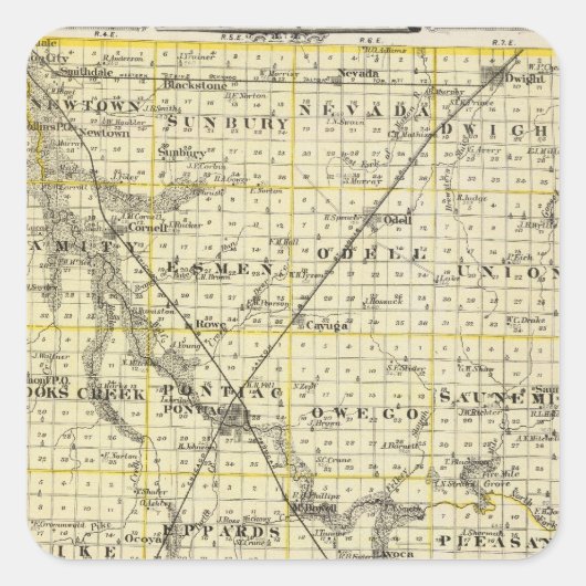 Sticker Carré Carte du comté de Livingston et du Pontiac (Devant)