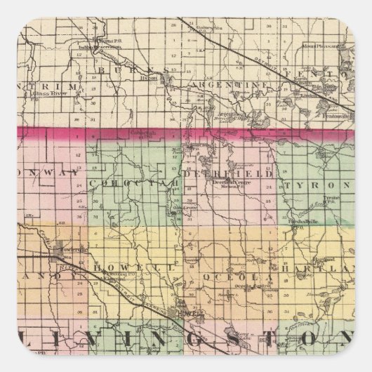 Sticker Carré Carte du comté de Livingston, Michigan (Devant)