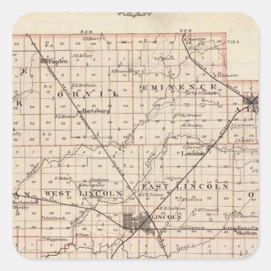 Sticker Carré Carte du comté de Logan (Devant)