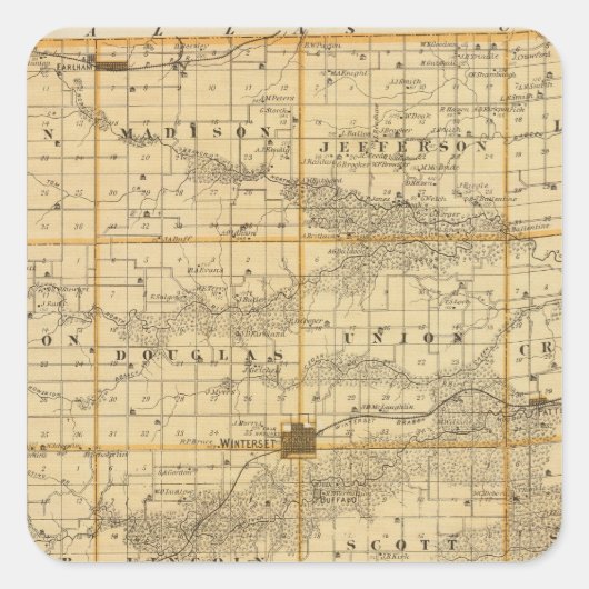 Sticker Carré Carte du comté de Madison, État de l'Iowa (Devant)