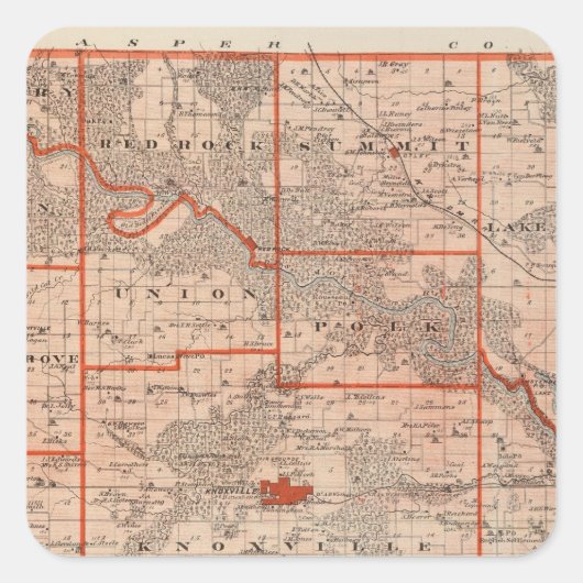 Sticker Carré Carte du comté de Marion, État de l'Iowa (Devant)