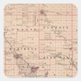 Sticker Carré Carte du comté de Mitchell, État de l'Iowa