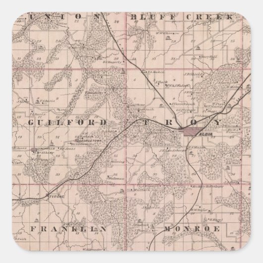 Sticker Carré Carte du comté de Monroe, État de l'Iowa (Devant)