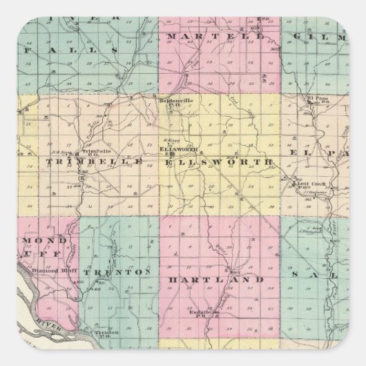 Sticker Carré Carte du comté de Pierce et Ellsworth (Devant)