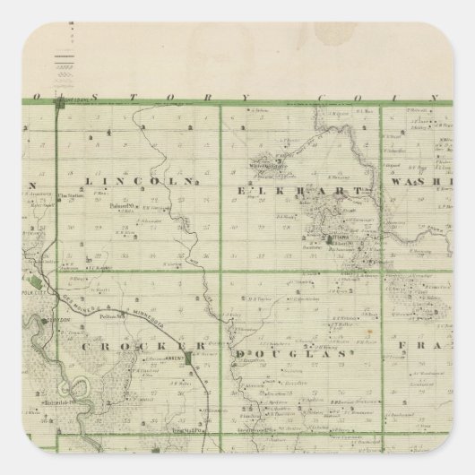 Sticker Carré Carte du comté de Polk, État de l'Iowa (Devant)