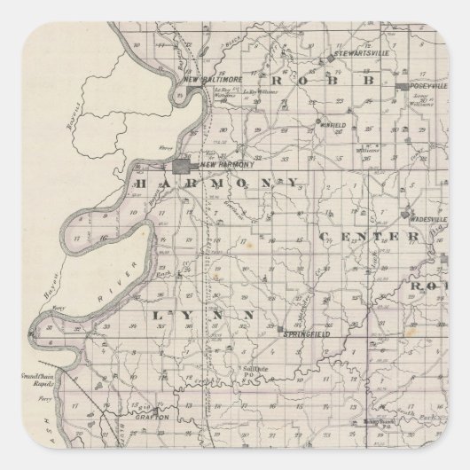 Sticker Carré Carte du comté de Posey (Devant)