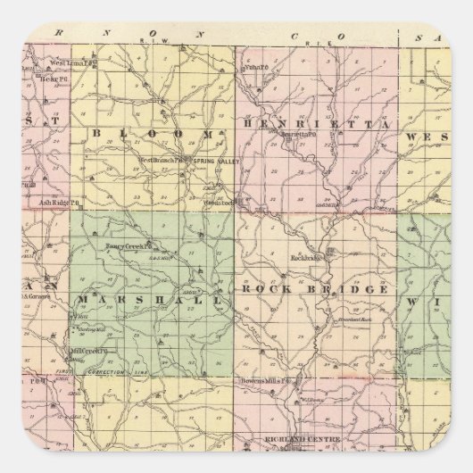 Sticker Carré Carte du comté de Richland, État du Wisconsin (Devant)