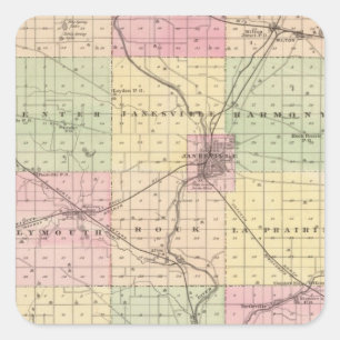 Sticker Carré Carte du comté de Rock, État du Wisconsin