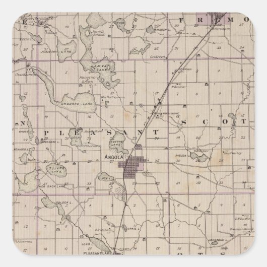 Sticker Carré Carte du comté de Steuben Indiana (Devant)