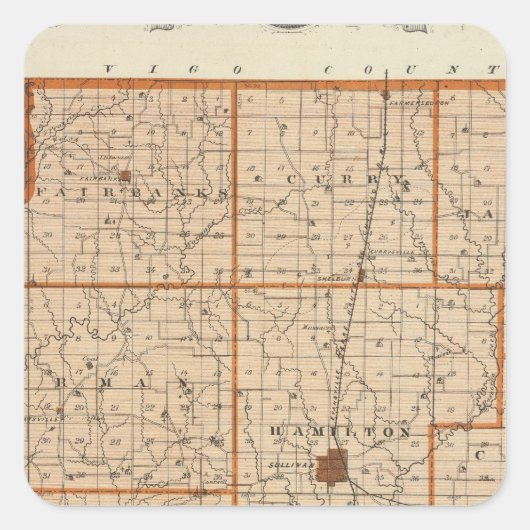 Sticker Carré Carte du comté de Sullivan (Devant)