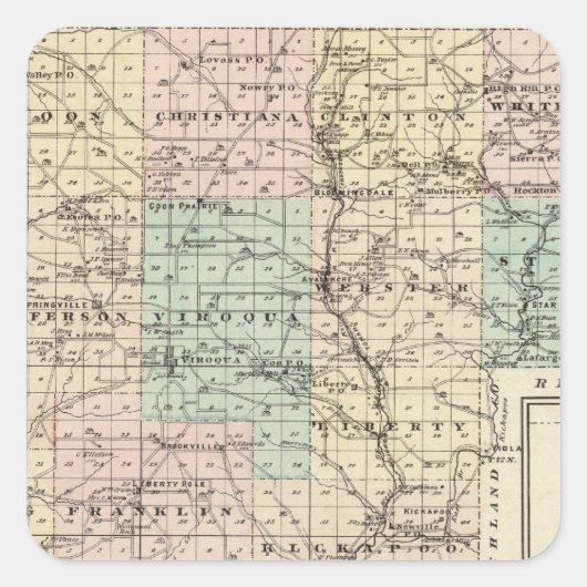 Sticker Carré Carte du comté de Vernon, Arcadia et Viroqua (Devant)