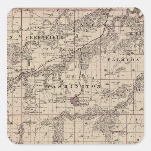 Sticker Carré Carte du comté de Warren, État de l'Iowa (Devant)