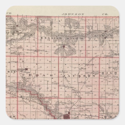 Sticker Carré Carte du comté de Washington, État de l'Iowa (Devant)