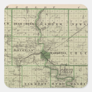 Sticker Carré Carte du comté de Webster, état de l'Iowa