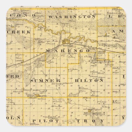 Sticker Carré Carte du comté d'Iowa, État de l'Iowa (Devant)