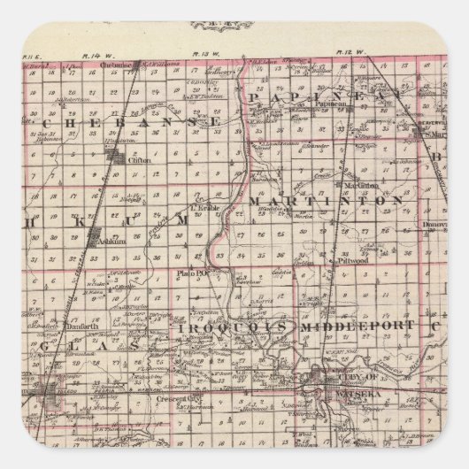 Sticker Carré Carte du comté d'Iroquois (Devant)