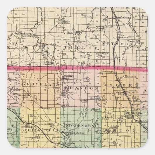 Sticker Carré Carte du comté d'Oakland, Michigan (Devant)