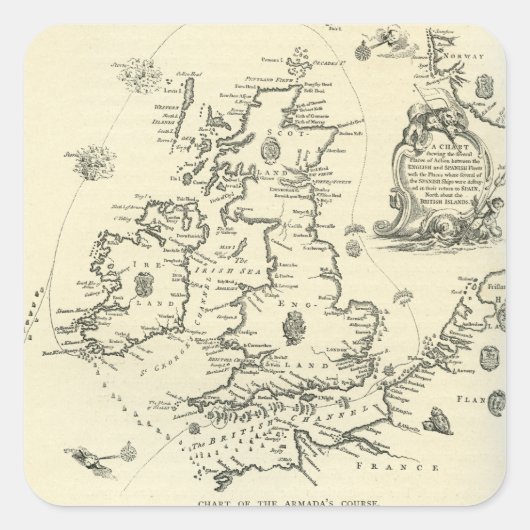 Sticker Carré Carte du cours de l'Armada espagnole (Devant)