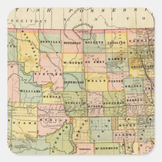 Sticker Carré Carte du Dakota (Devant)