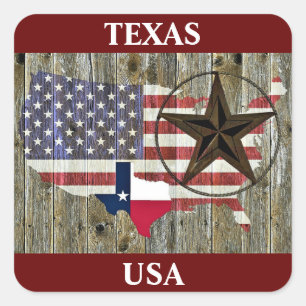 Sticker Carré Carte du drapeau de l'État de Texas Lone Star