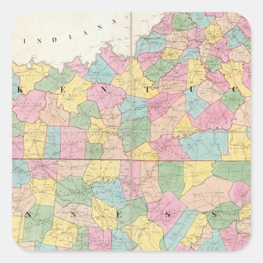 Sticker Carré Carte du Kentucky & Tennessee (Devant)