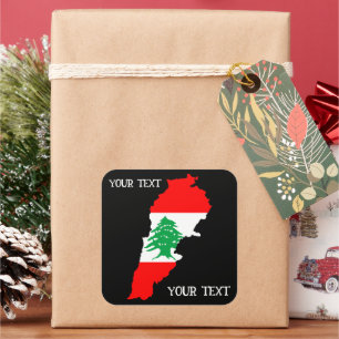 Sticker Carré Carte du Liban avec drapeau