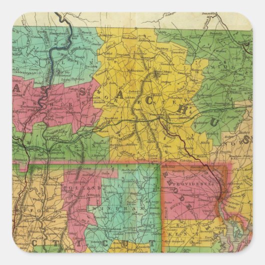 Sticker Carré Carte du Massachusetts et du Connecticut (Devant)