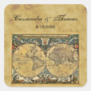 Sticker Carré Carte du monde antique Phoques de l'enveloppe BG d