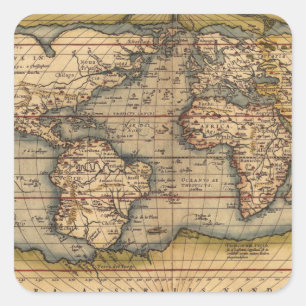 Sticker Carré Carte du monde vintage par Abraham Ortelius 1564