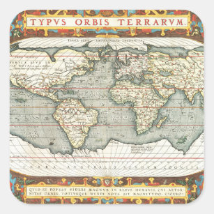 Sticker Carré Carte du monde Vintage par Abraham Ortelius 1587-1
