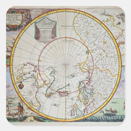 Sticker Carré Carte du pôle Nord (Devant)