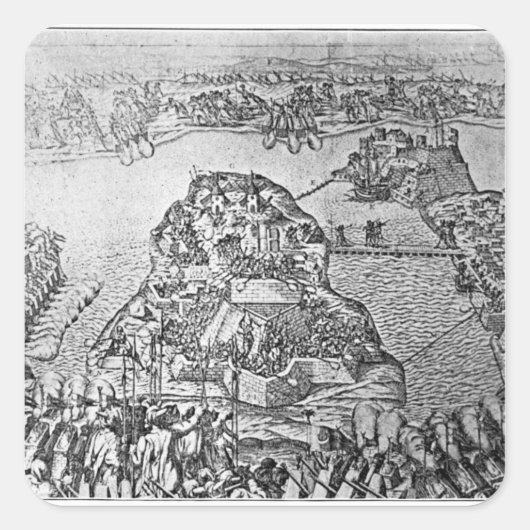 Sticker Carré Carte du siège de Malte en 1565 (Devant)