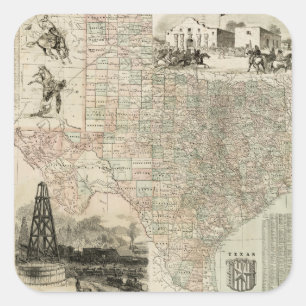 Sticker Carré Carte du Texas aux frontières du comté