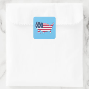 Sticker Carré Carte et drapeau des États-Unis Rouge Blanc Bleu