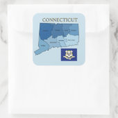 Sticker Carré Carte et drapeau du Connecticut avec les comtés (Sac)