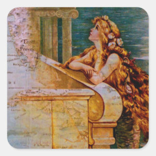 Sticker Carré Carte marine antique et sirène