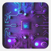 Sticker Carré Carte mère Microchip violet bleu informatique ordi (Devant)