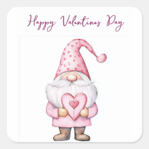 Sticker Carré carte mignonne avec dessin animé gnome rose en amo