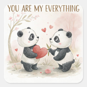 Sticker Carré Carte Panda romantique