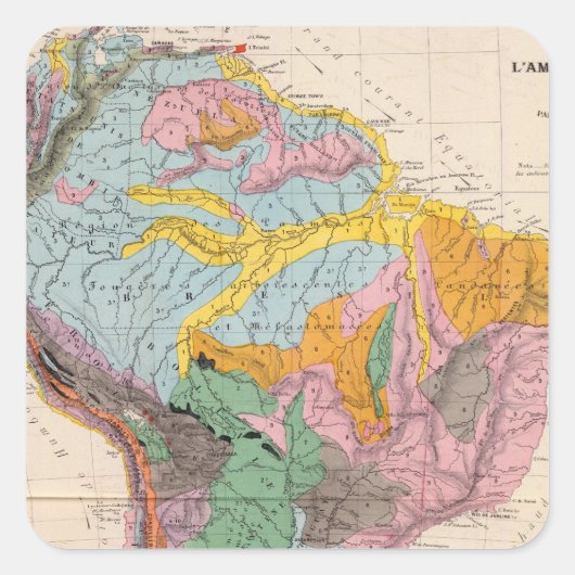 Sticker Carré Carte physique de l'Amérique du Sud (Devant)