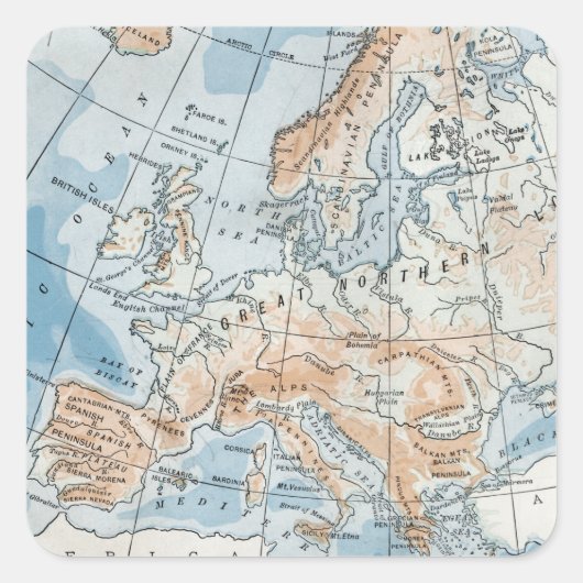 Sticker Carré Carte physique de l'Europe (1916) (Devant)