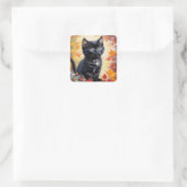 Sticker Carré Carte Plat de scène d'automne Black Kitten (Sac)