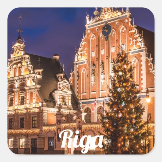 Sticker Carré Carte postale de Noël de Riga (Devant)