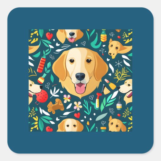 Sticker Carré Carte postale Golden Retriever (Devant)