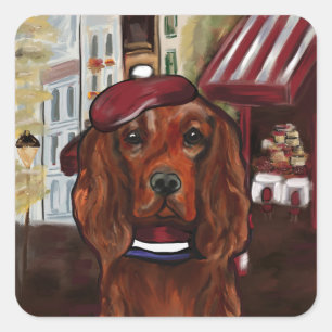 Sticker Carré Carte postale Setter Rouge Irlandais