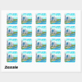 Sticker Carré Carte postale Tropical de Miami Skyline (Feuille)