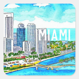 Sticker Carré Carte postale Tropical de Miami Skyline