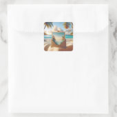Sticker Carré Carte Postale Tropical Island En Enveloppe (Sac)