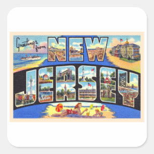 Sticker Carré Carte postale Vintage à grandes lettres de l'éta