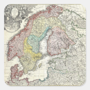 Sticker Carré Carte Vintage de la Scandinavie (1730)